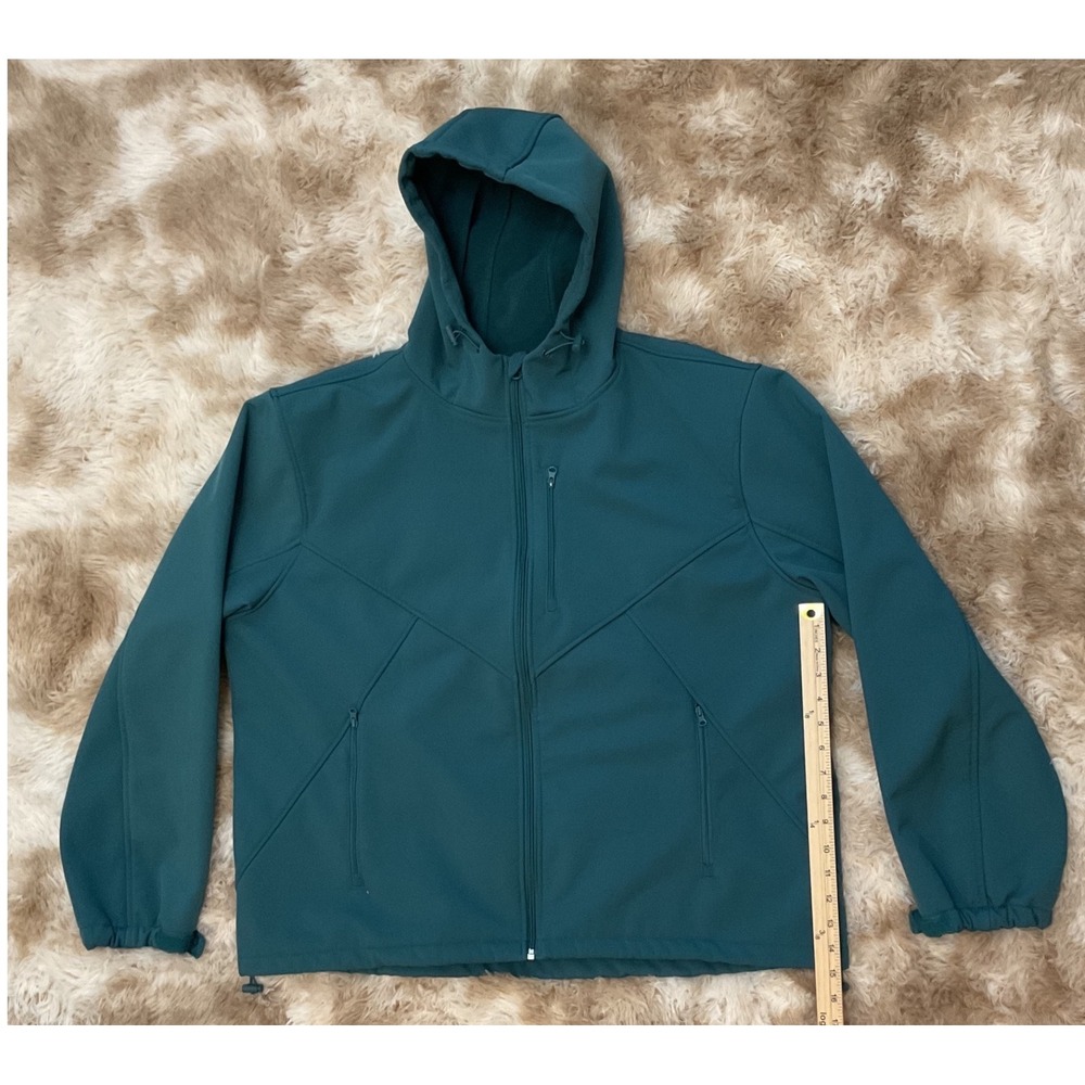 Crane Womens XL Teal Green Softshell Hooded Jacket Fleece Lined Full Zip Outdoor